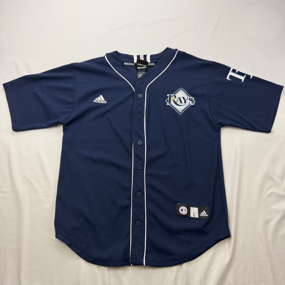 Adidas Baseball Jersey Kids Large Navy Tampa Bay Rays MLB Button Up